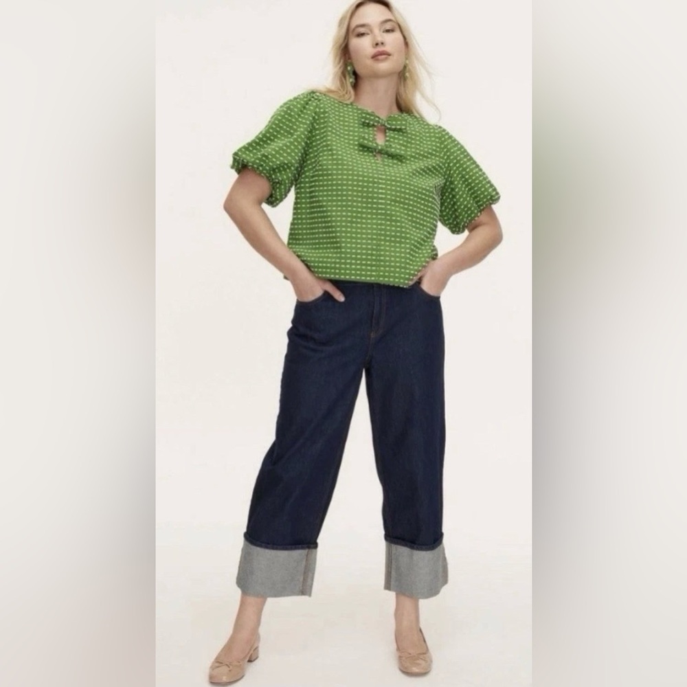 Kate Spade X Target Women's High Rise Straight Leg Wide Cuff Jeans Blue Size 8